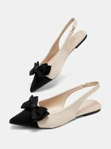 Bholvia Sapatilha feminina de bico fino com laço e blocos de cor, ideal para o dia a dia e para ocasiões especiais, perfeita para a primavera e o verão. - Bege - Ver 9