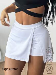 Coolane Falda de tenis de verano para mujer, elegante, con abertura, elástica, cómoda, antibacteriana, desodorizada, transpirable y resistente al desgaste - Blanco - Ver 3