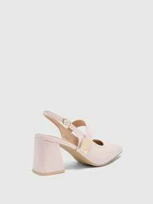 CUCCOO BIZCHIC Women's Fashion High-Heeled Shoes, Buckle Thick Heel PU Global Four-Season Commute Elegant Foundation Festival Vacation Office Outdoor Daily Versatile - Baby Pink - View 9