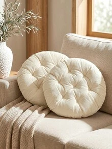 1PC Beige Canvas Regenerated Cellulose Thick Cushion, Circular Cushion, Seat Cushion, Chair Cushion - Beige - View 2
