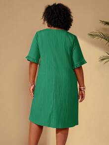 BrightlyHer Vestido casual de talla grande de unicolor - Fresh Green - Ver 2