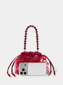 SHECARRY Bolso de mano con cordón y brillo para uso diario de moda para mujer - Burdeos - View 2