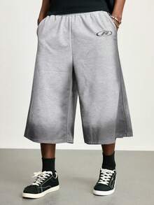 ROMWE MEN Street Life Pantalones de chándal casuales con cintura con cordón degradado para hombres, verano - Gris - Ver 7