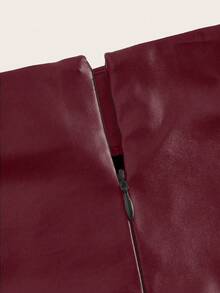 Qadelle Solid Color Pleated Back Zipper Slit Skirt Burgundy - Burgundy - View 4