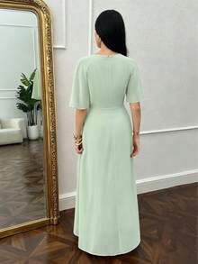 Modelyn Vestido acampanado con cintura fruncida y vientre oculto para mujer - Verde - Ver 2
