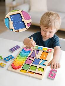 MINKOJA MINKOJA Planche d'apprentissage mathématique en bois Montessori Crème glacée, jouet éducatif multifonctionnel de comptage, blocs de reconnaissance des nombres, jeu de pratique de l'écriture manuelle et de développement de la motricité fine, cadeau d'apprentissage mathématique précoce pour les tout-petits garçons et filles - Multicolore - View 6