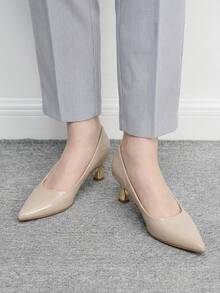 CUCCOO BIZCHIC 女款春季時尚極簡杏色漆皮PU尖頭一腳蹬鞋，適合晚宴、通勤、派對等場合 - 杏色1鏡面 - 查看 7