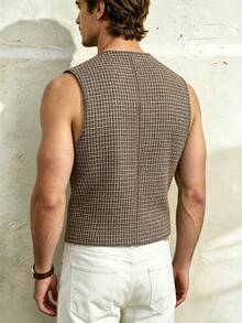 TONEVAULT Men's Summer Casual Vacation & Workwear Plaid Print Single-Breasted Vest - Brown - View 3