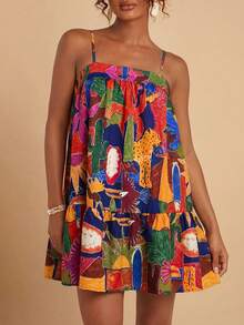 Travachic Vestido mini de vacaciones con estampado tropical - Multicolor - Ver 3