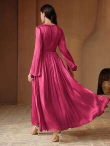 Anewsta Vestido de manga larga para mujer, elegante y versátil para ir al trabajo, primavera/otoño - Rosa Fucsia - Ver 2