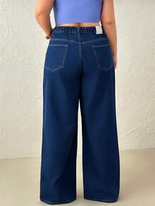 SHEIN WOMEN DENIM PLUS SIZE ELASTIC BAND BLUE JEAN - Dark Wash - View 2