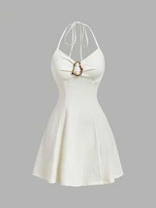 SHEIN MOD Vestido mini elegante, retro, sexy y casual para vacaciones románticas - Albaricoque - Ver 5