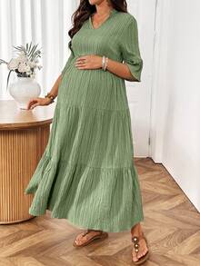 SHEIN 孕婦休閒素色洋裝 - 綠色 - 查看 7