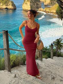 juhmazzocco Women's Elegant Romantic Sunset Dinner Date Valentine's Day Fitted Lace Mesh Dress Party Spring Summer - Burgundy - View 7