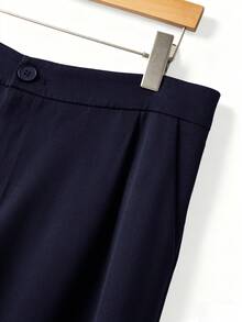 SHEIN Clasi 大尺碼女款無袖西裝外套休閒優雅套裝，附腰帶 2 件組，教師節辦公正式穿搭，海軍藍，夏季 - 藏蓝色 - 查看 8