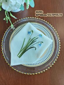 Cirelle 1/2/4入 雪滴花刺繡布餐巾，米色棉麻可重複使用布餐巾，可用作晚餐餐巾/餐墊，適用於廚房餐桌、節日、派對、婚禮、農舍風格用餐與居家裝飾 - 彩色 - 查看 5