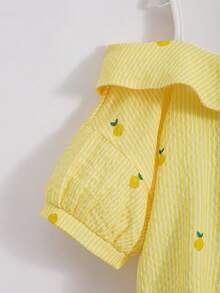 Tween Girls Colorblock Striped & Lemon Print Twist Hem Blouse, Suitable For Vacation, Spring & Summer - Multicolor - View 5