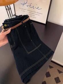 GlowEve CURVE Plus Size Women's Solid Color Washed Denim Shorts, Spring/Summer - Black - View 7