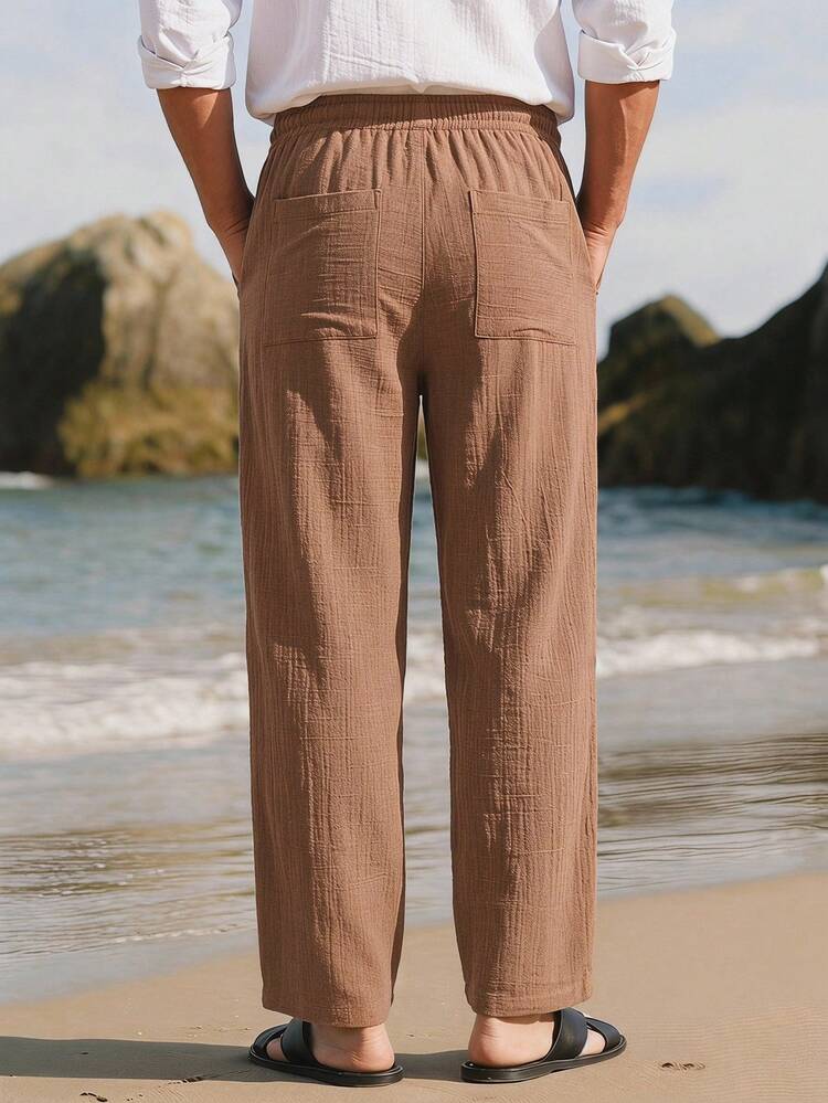 Khaki Elastic Waist Men's Pants