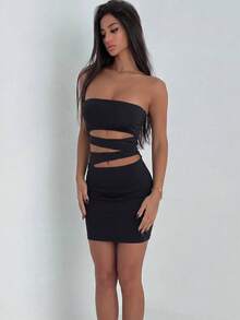 Ronhire Cut Out Tube Bodycon Dress,Party/Nightclub Outfits Elegant Summer Black - Black - View 4