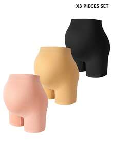 Moonlight&Mama 3pcs/Set Maternity Seamless Solid Color Comfortable Minimalist High Waist Briefs - Multicolor - View 1