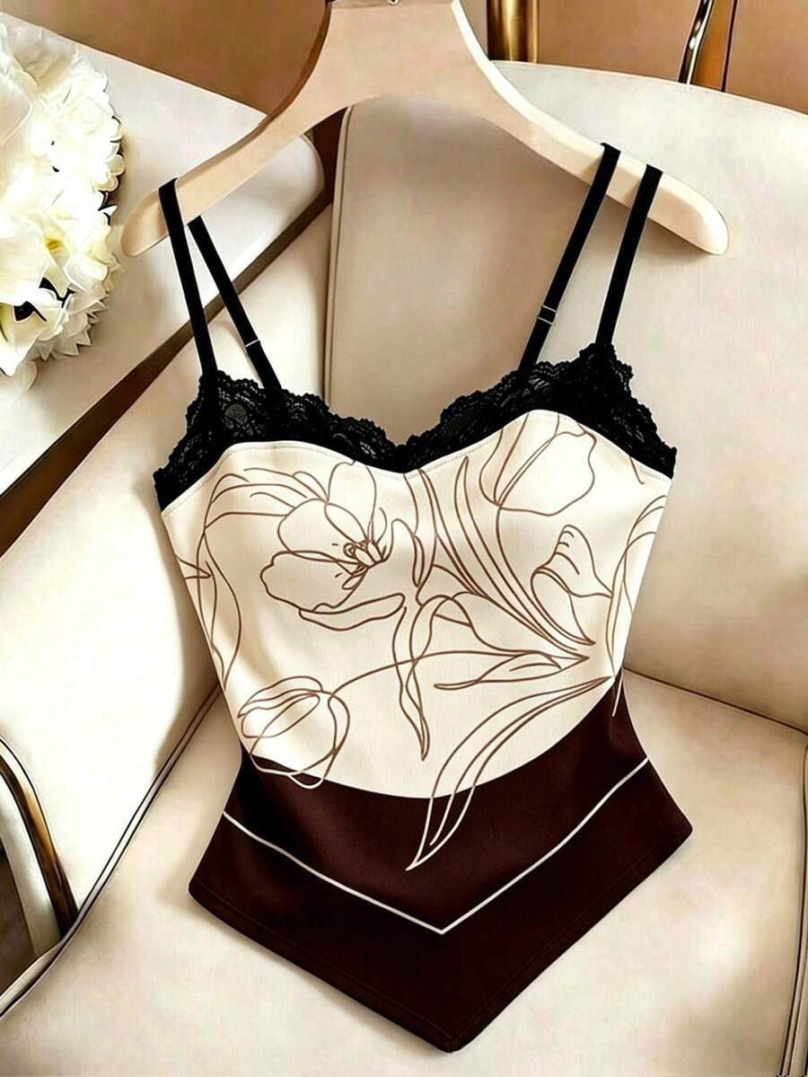 GlowEve 女士艺术线条花卉图案修身背心,适合夏季及各种场合 - 彩色 - 查看 1