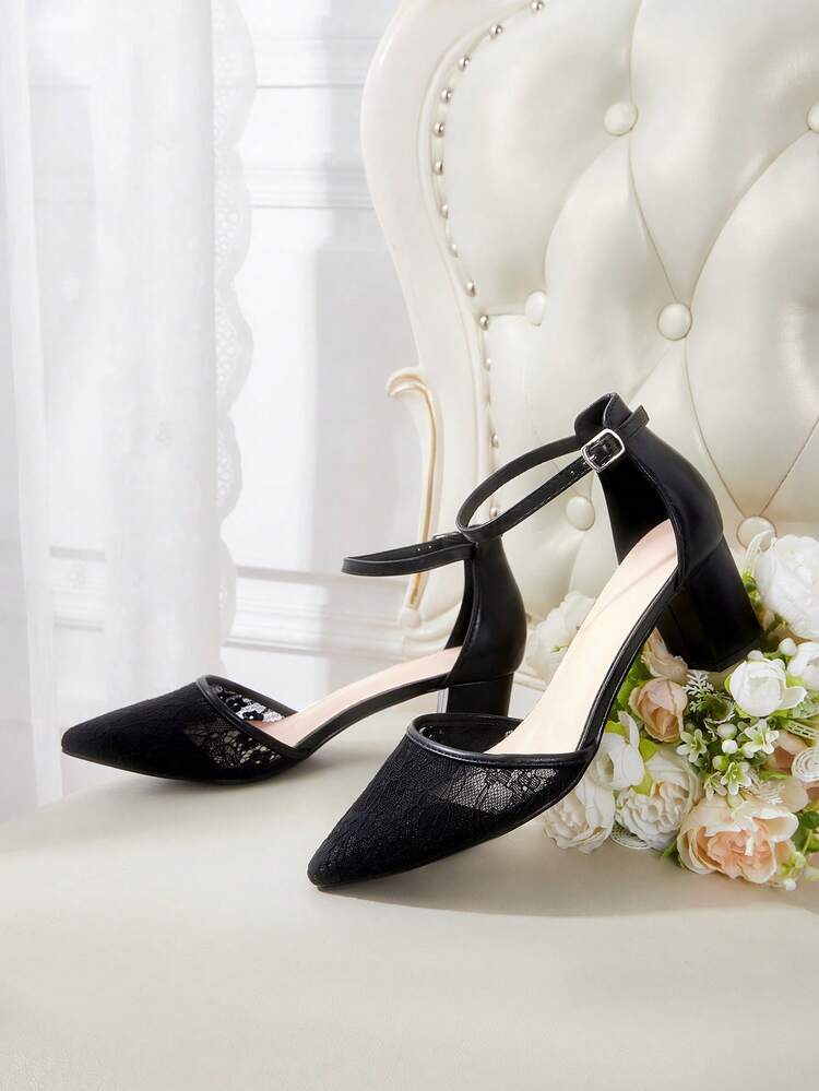 CUCCOO HITCHD Women's Lace Pointed Toe Block Heel Wedding Party Shoes, White For Spring Shoes Spring Break Easter Prom Heels For Christmas Valentine's Day Elegant Shoes Wedding Shoes Spring Shoes Bride Shoes