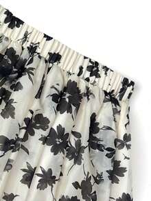 GlowEve Rok A-Line Berbahan Chiffon Berlapis Jala Motif Bunga Kuning, Elegan, Serbaguna, Cocok untuk Liburan & Kerja, Musim Semi/Panas - Hitam - View 4