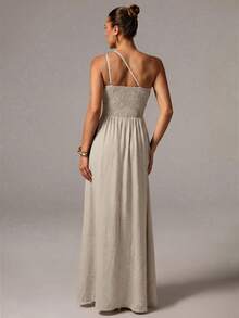 Avenya Color Block Patchwork Dress With Shoulder Strap - Apricot - View 5