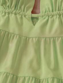GlowEve Women's Solid Color Ruched Shoulder Tie Sexy Dress - Olive Green - View 4