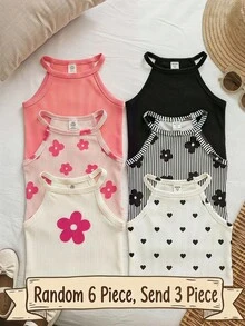 SHEIN 3件套女童针织纯色爱心花朵条纹休闲背心套装 - 彩色 - 查看 3