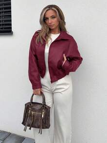 Jeta Ari Chaqueta desgastada estilo corto, ropa casual de mujer para otoño, nueva colección de primavera - Burdeos - Ver 1