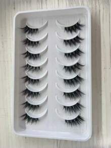 GROINNEYA 8 Paar halb gestreifte Kunstwimpern, natürliche Verlängerung Katzenaugen Wimpern, kurze weiche 3D Nerz Wimpern, transparentes Band, kreuzweise flauschige Wimpern, geeignet für tägliches und Party Make-up - Halbe Wimpern - Übersicht 8