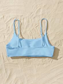 Swim Basics Top de bikini de unicolor para vacaciones en la playa - Celeste - Ver 2