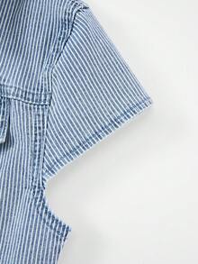 Elamini 女款休閒條紋短版牛仔外套 夏季適用 - 藍色 - 查看 6