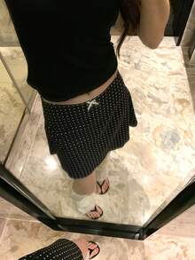 K-Vae French Polka Dot A-Line Lace Skirt, Slimming, Summer - Black - View 4