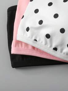 SHEIN Tween女孩3件組休閒細肩帶內衣短版上衣層搭胸罩，黑色、粉色、波點印花抹胸上衣，可愛抹胸上衣套裝，附胸罩肩帶抹胸內衣女童抹胸上衣套裝 - 彩色 - 查看 6