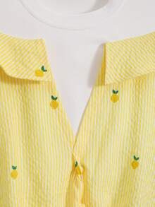 Tween Girls Colorblock Striped & Lemon Print Twist Hem Blouse, Suitable For Vacation, Spring & Summer - Multicolor - View 6