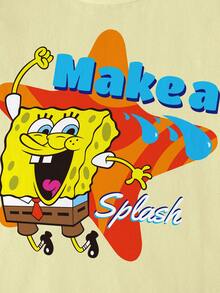SpongeBob SquarePants | SHEIN Áo thun in hoạt hình thường ngày cho bé trai tuổi teen, mùa hè - trắng - Xem 5