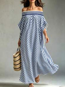 do de playa para mujer, ropa de estilo mediterráneo modesta para mujer, 1 pieza Vestido Zanea para mujer, vestido de playa de lino, ropa de maternidad elegante, vestidos de resort para mujer - Azul - Ver 4