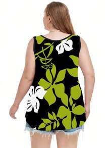 SHEIN LUNE Plus-Size Women's Printed Casual Vacation Date Sleeveless Top - Multicolor - View 2