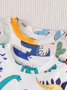 SHEIN Young Boy Casual Snug Fit Car Cartoon Print Round Neck Short Sleeve Top And Pants Loungewear, Suitable For All Seasons - Multicolor - View 4