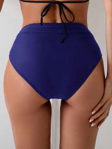 Swim Basics Bottom de bikini casual de unicolor para mujer - Azul Marino - Ver 2