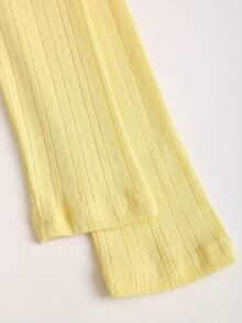 Sweetra Women's Half-Open Cuff Eyelet Lace Trim Solid Color Long Sleeve T-Shirt - Yellow - View 5