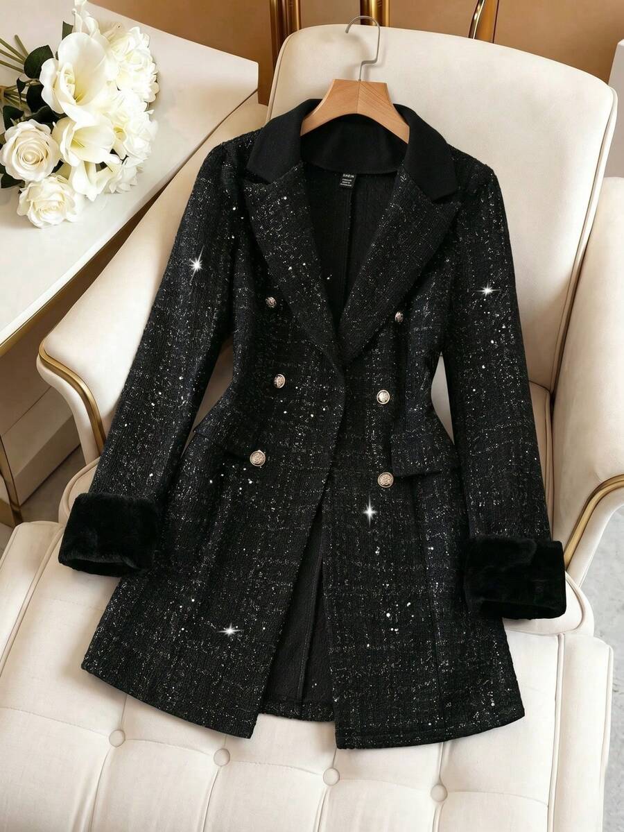 GlowEve Long Sleeve Front Button Notched Collar Jacket, Casual Everyday Wear Fall Winter Cloth For Women - Black - View 1