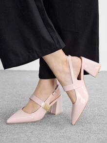 CUCCOO BIZCHIC Women's Fashion High-Heeled Shoes, Buckle Thick Heel PU Global Four-Season Commute Elegant Foundation Festival Vacation Office Outdoor Daily Versatile - Baby Pink - View 4
