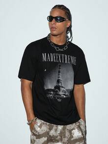 Modcrash Men's Black Retro Aesthetic Paris Eiffel Tower Print T-Shirt - Grey - View 5
