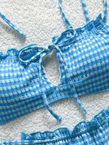 Soleia Women's Fashion Beach Vacation Plaid Spaghetti Strap Bikini Set Bathing Suits For Women Blue And White Striped Summer Tropical - Blue and White - View 5