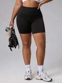 Easithlete Pantaloncini sportivi neri attillati in vita con strisce laterali a contrasto per taglie forti, adatti per uso casual quotidiano, corsa, yoga, palestra, tennis, golf - nero - Visualizzare 5