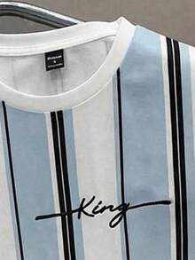 Manfinity Joysei Men's Simple Striped Pattern T-Shirt Set, 2-Piece Men's Outfit, Summer - Blue - View 3